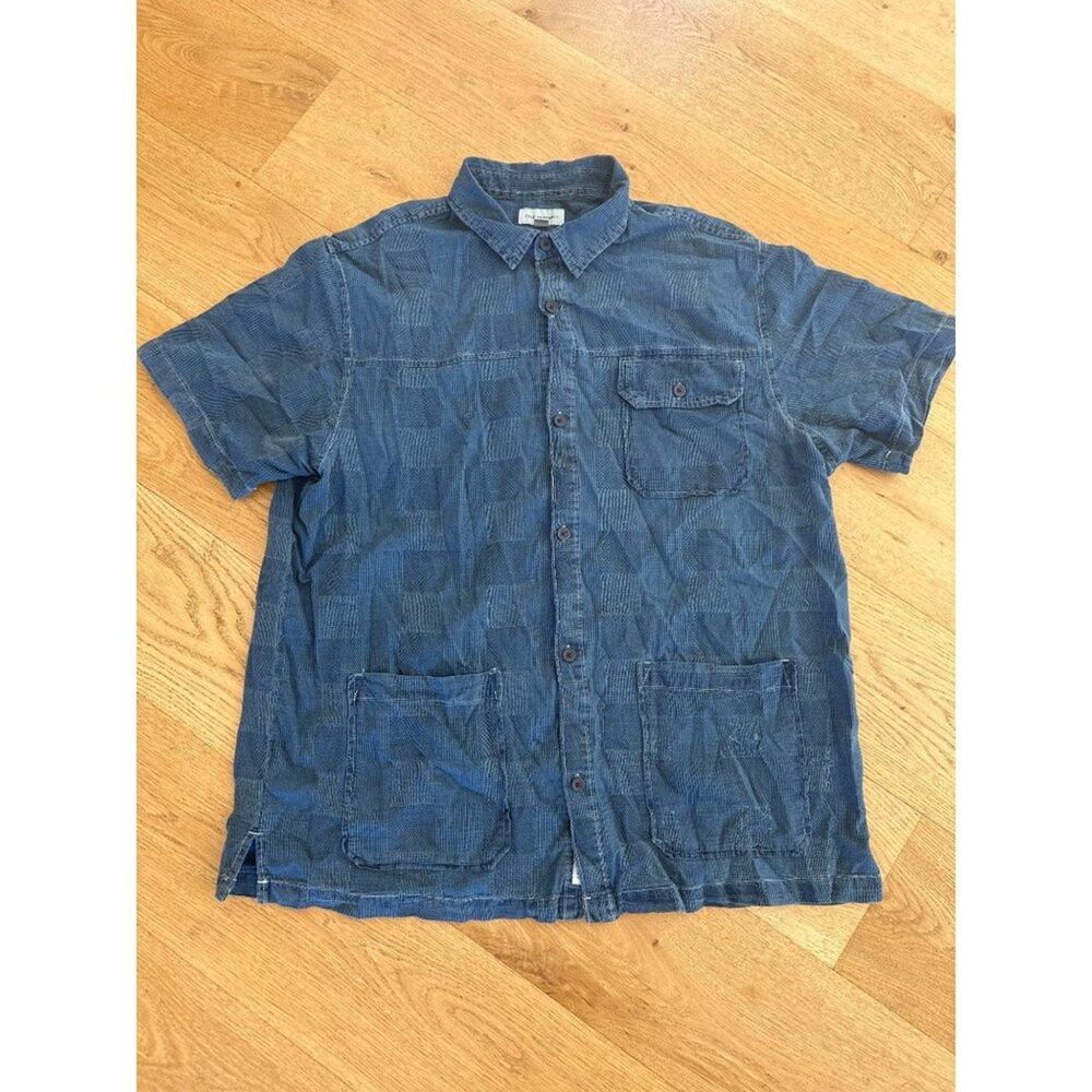 Free Assembly Men's Patchwork Utility Shirt with Short Sleeves in Blue